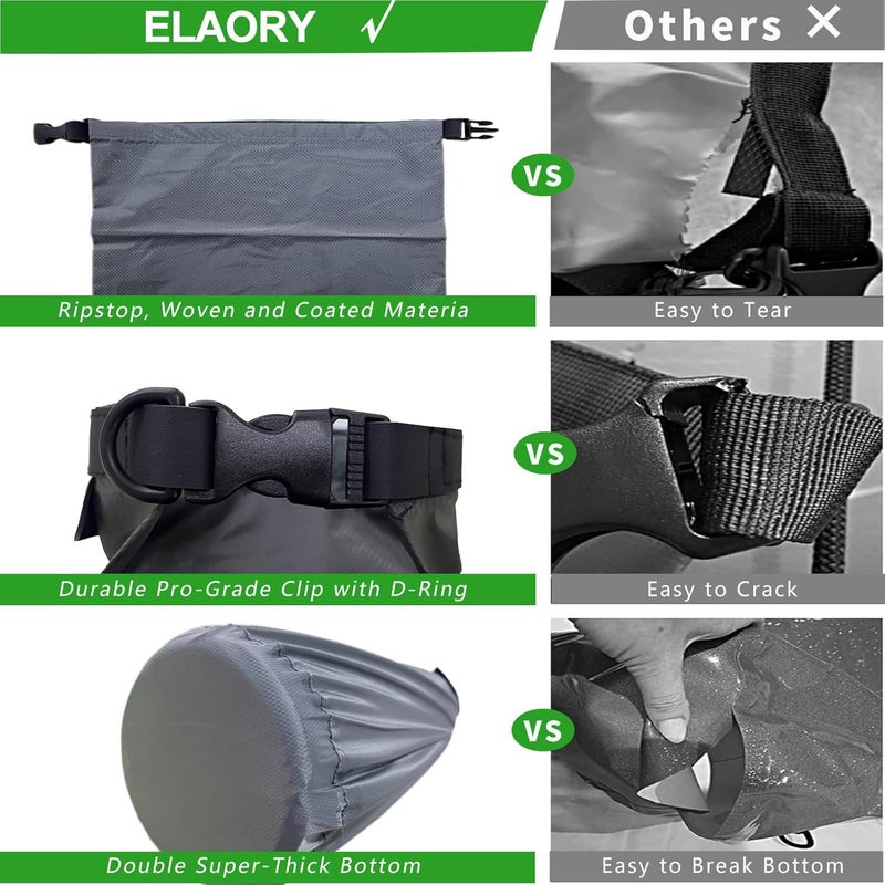 ELAORY Waterproof Dry Bags 3 Pack (5L, 10L, 20L) - Lightweight Waterproof Storage Bags for Travel, Boating, Fishing, Rafting, Swimming, Camping & Outdoor Activities - Durable & Compact Design - Grey - Image 4